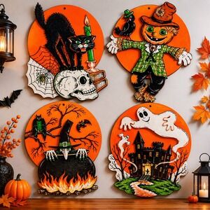 Vintage Beistle Halloween Die Cuts USA Mid Century Cat Ghost Witch Pumpkin Lot